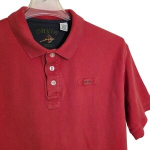 Orvis Mens Large Cotton Red Polo Heavy Short Sleeve Embroidered Logo Fly Fishing